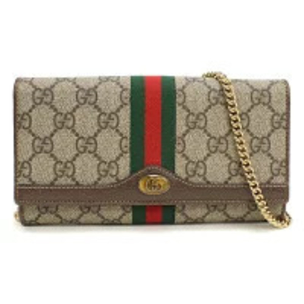 Gucci Chain Wallet Compact Ophidia Leather Beige Cream